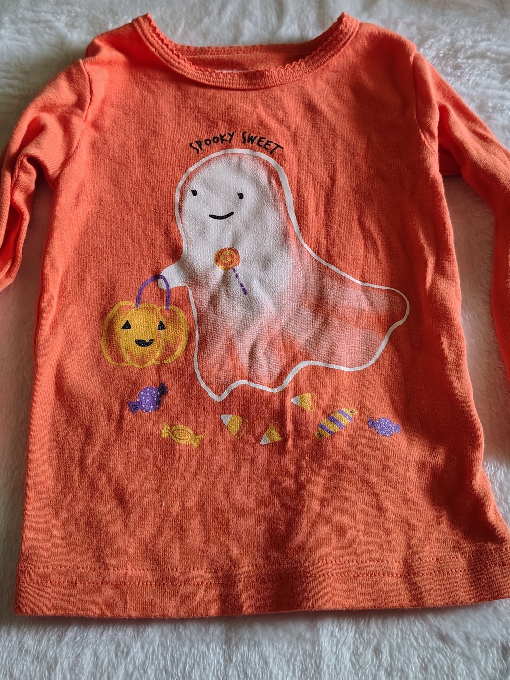 Carter's Orange Halloween Ghost Tee with Pumpkin and Candy